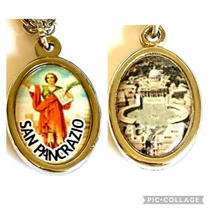 Vintage St San Pancrazio Vatican City Necklace Catholic Silver Plated 24" Italy - Picture 1 of 9