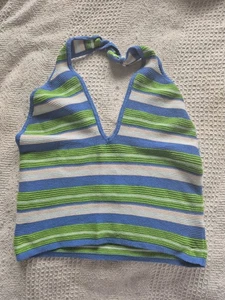 Kendall & Kylie Women’s Striped Knit Halter Neck Crop Top Size M Multicolor - Picture 1 of 4