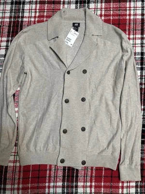 H&M Hombre Doble Pecho Cárdigan Suéter Gris Claro Mezcla Algodón Talla L Nuevo Con Etiquetas Foto 1 de 3