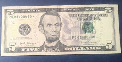 RARE! ☆$5 Dollar Bill ☆STAR☆ NOTE 2017A Misaligned Serial Number Print Error - Image 1 of 4