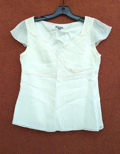 Ann Taylor 100 % Seide Chiffon Top Elfenbein Rüschen Ärmellos Herzausschnitt Kokett 4P - Bild 1 von 14