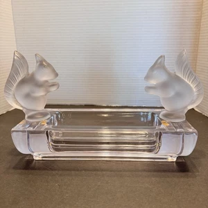 Sevres Signed France Crystal Trinket Ashtray Frosted Squirrels Nut Dish Tray 70s - Picture 1 of 7