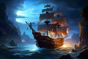 Artwork Pirates Ship Boat Oil Painting Printed On Canvas Home Decor Wall Art 048 - Picture 1 of 7