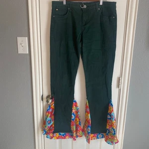 KUT from the Kloth Diana Skinny Jeans Women's 14 Dark Green Floral Bell Bottoms - Picture 1 of 5