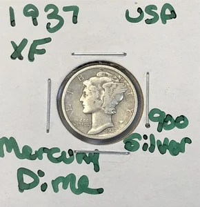 1937 Mercury Dime - .900 90% Silver US Coin - XF Details - Picture 1 of 5
