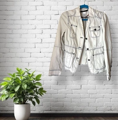 Marc Jacobs, chaqueta ajustada vaquera blanca, costuras azules, talla 6 ¡NUEVA CON ETIQUETAS! Foto 1 de 4