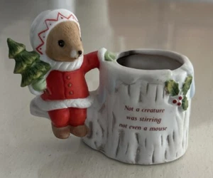 Topo Natalizio Vintage Enesco "Non Una Creatura Stava Mescolando.." Portacandele Ceramica - Foto 1 di 8
