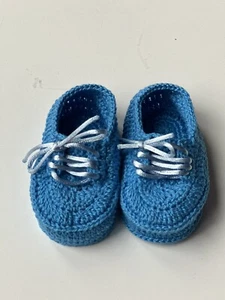 Crochet Handmade Baby Boy Shoes 0-6 Months - Blue - Picture 1 of 2