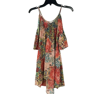 Top Spense Boho Arrugado Floral Patrón Mixto Rojo Hombro Frío Alto Bajo Talla L Foto 1 de 4