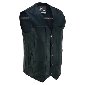 Men's Black Leather Vest with Concealed Carry Pockets – 10 Pockets Motorcycle - Picture 1 of 7