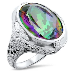 ANILLO DE PLATA ESTERLINA SÓLIDA 925 CUARZO MÍSTICO 13 QUILATES ESTILO VINTAGE 219z - Imagen 1 de 3