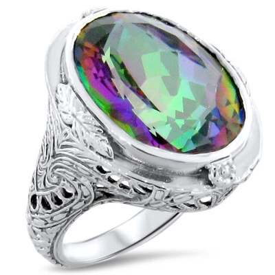 VINTAGE STYLE 13 CARAT MYSTIC QUARTZ 925 SOLID STERLING SILVER RING         219z - Image 1 of 3