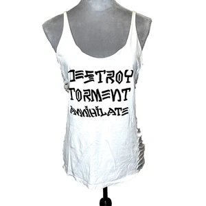 Destroy Cut Out Tank Top Size Medium White Ripped Distressed Apocalypse Punk M - Bild 1 von 7