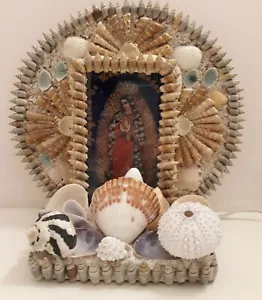 Vintage HANDMADE Seashell Virgin Mary Sacred Heart Diorama Grotto Light Shrine - Picture 1 of 13
