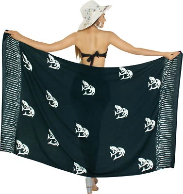 LA LEELA Women's Swimsuit Cover Ups Beach Sarongs Plus Size 78"x43" Black_U827 - Изображение 1 из 3