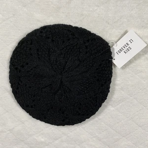Forever 21 Kids Girls Black Knit Beret Brand New Classic Sunday Church NWT - Picture 1 of 3