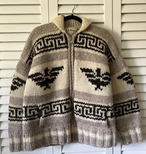 Vintage L.L. Bean Large Thunderbird Cowichan Wool Zip Up Sweater - Picture 1 of 8