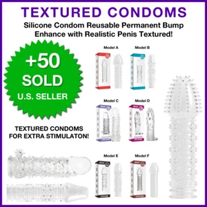 Textured Male Condom Reusable Strong Penis Sleeve to Increase Sensation Clear - Picture 1 of 22