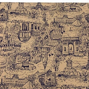 Yoko Okamoto Japanese Print Paris Toile Tan Blue Cotton Fabric by the HALF YARD - Picture 1 of 4