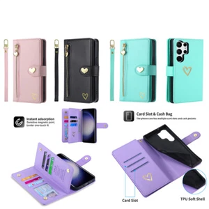 Love Embossed Zip Wallet Case Phone Case for Samsung S24 Ultra S23 S22 S21 S20 - Picture 1 of 18
