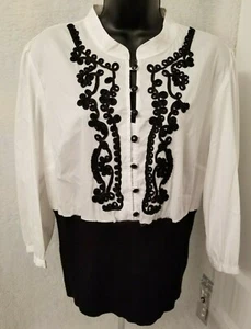 NY Collection Womens Shirt Top Blouse Size XL X Large White Black NEW - Picture 1 of 5