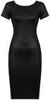 Women Wet Look Midi Dress Ladies Faux Leather Stretch Bodycon Size 8-26