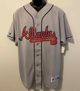 Vintage 90s MLB Atlanta BRAVES Majestic FAN JERSEY GRAY NWT NEW Old Stock XL - Picture 1 of 5