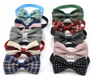 Luxury Christmas Party Birthday Dog Cat Bow Tie Collar Adjustable Check Stripe - Picture 1 of 19