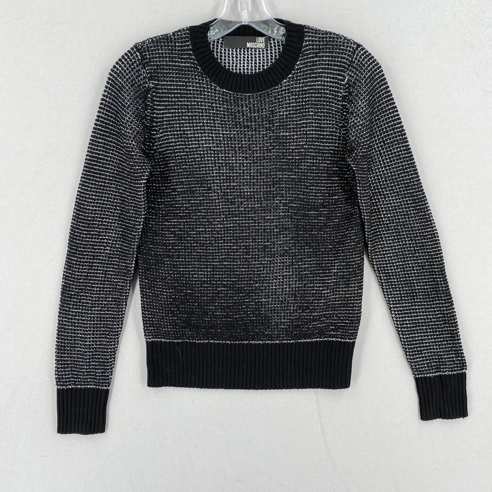 LOVE MOSCHINO Suéter Mujer Pequeño Negro Plateado Metálico Mezcla Lana Cuello Redondo Foto 1 de 4
