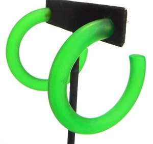 Sobral Sortidos Unico Large Matte Frosted Bright Green Hoop Artist Made Earrings - Picture 1 of 6