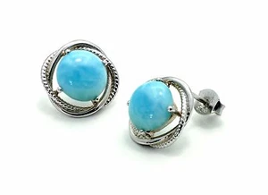 NATURAL LARIMAR INFINITY EARRING .925 STERLING SILVER (US SELLER) - Picture 1 of 4