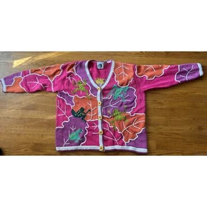 Maglione cardigan vintage Storybook maglia rane rosa libro di storie taglia 2X Lilly pad - Foto 1 di 11