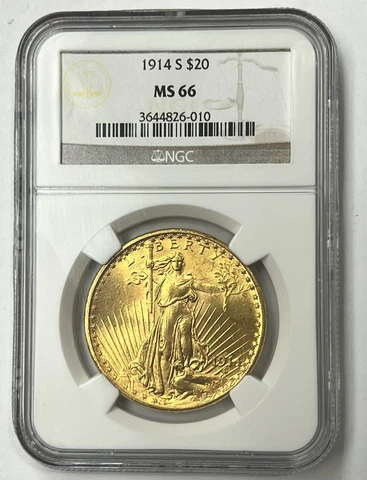 1914-S $20 Saint Gaudens Pre-33 Gold Double Eagle NGC MS66 Fresh to the market Cover