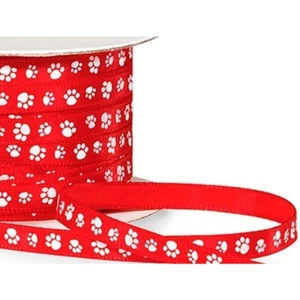 1/4" Wide Single Faced Satin Paw Ribbon - Red w/ White Paw Print - 50Yds (sf2re) - Picture 1 of 1