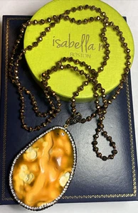 Isabella M Boston Designer Orange Stoned Rhinestone Statement Necklace - Picture 1 of 11