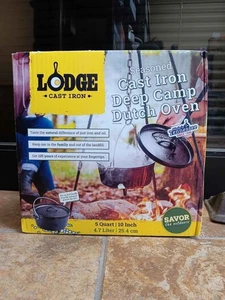 Horno holandés Lodge de hierro fundido sazonado campamento profundo 5 qt 10 pulgadas - Imagen 1 de 4