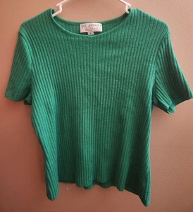 St. John Collection Top Crew Neck Ribbed Knit Top Santana Size L Green *Read* - Picture 1 of 5