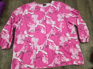 Cherokee Elvis Presley Women’s Scrub Nursing Top Snap Button Front Size XL Pink - Picture 1 of 5