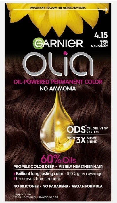 Color de cabello permanente Garnier Olia 4,15 caoba suave oscuro sin amoníaco Foto 1 de 1