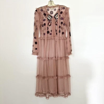 Vestido con volantes Frock para mujer 12 rosa lazo transparente en capas fluido romántico boho caprichoso Foto 1 de 4