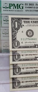(4) $1 Fancy Serial Number Bills QUAD PAIRS Graded UNC PMG 66 - 117766[66-99] - Picture 1 of 10