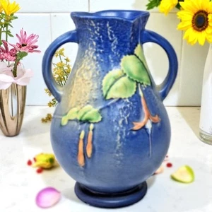 Roseville Vase fuchsiablau 895-7 Doppelhenkel USA - Bild 1 von 13