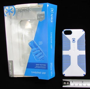 Speck iPhone 5/5s CandyShell Grip CELL PHONE CASE White with Blue Grip Stripes - Picture 1 of 24