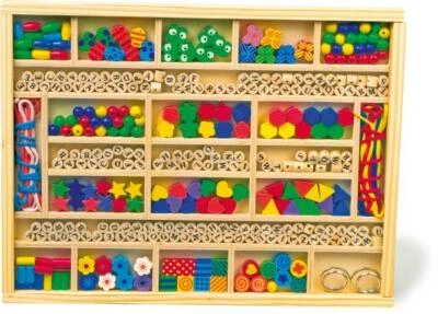Holzperlen Fädelbox Fädeln Ketten Kette Kreativ Spielzeug Motorik - Bild 1 von 2