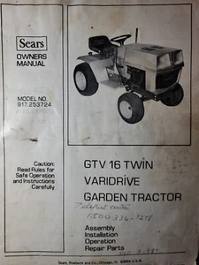 Sears Craftsman GTV 16 Garden Tractor w/ 44 Deck Owner & Parts (2 Manuals) h.p - Picture 1 of 5