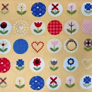 BonEFul Fabric FQ Cotton Quilt Yellow Red White Blue American Flower Heart Dot L - Picture 1 of 15