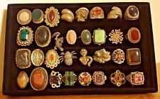 Vintage 32 Piece Costume Jewelry Ring Lot, Sizes 6-8, Various Styles 
