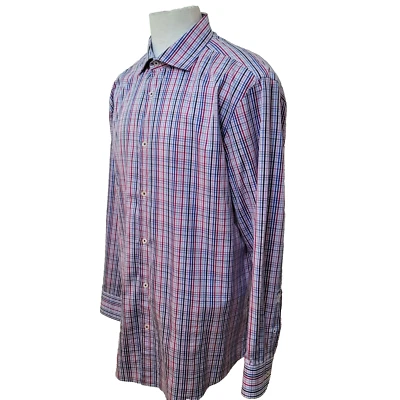 Camisa de vestir Bugatchi Uomo para hombre talla 17,5-34/35 blanca a cuadros de algodón manga larga Foto 1 de 4