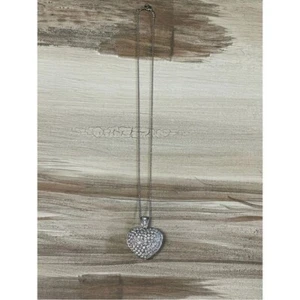Faux-Crystal Heart Pendant Necklace Silver Tone - Picture 1 of 4
