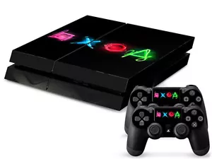 Sony PS4 Playstation 4 Skin Design Aufkleber Schutzfolie Set - PS Buttons Motiv - Picture 1 of 2